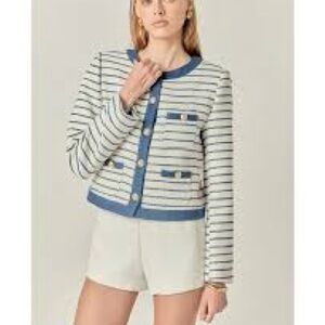 NWT - English Factory Blue and White Striped Blazer